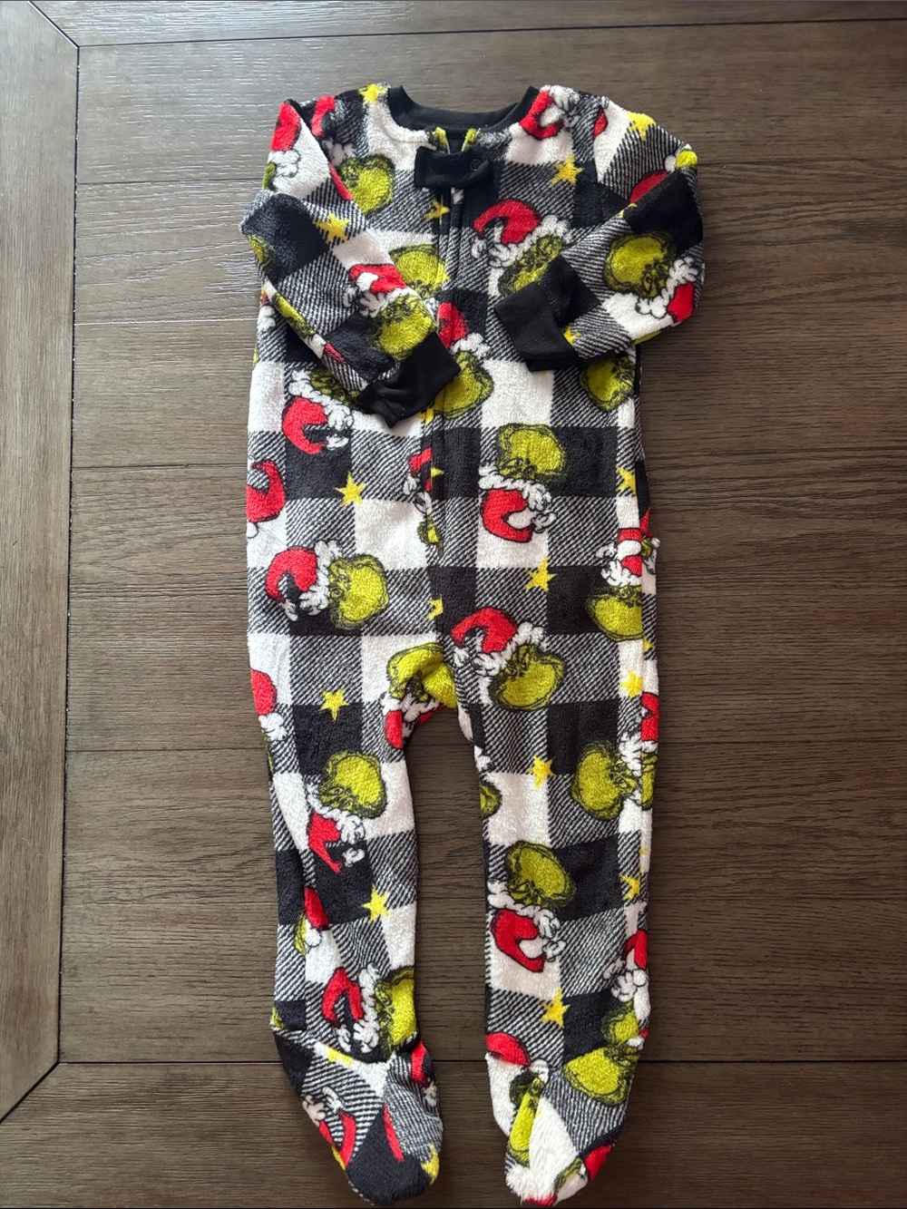 Kids Plaid Sleep One-Piece with Grinch Print - Red, Black, White
